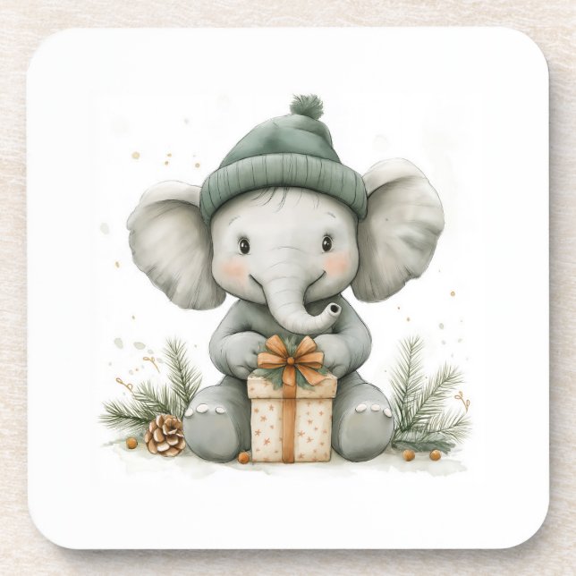 Posavasos Elefante bebé de la serie de Navidades de animales (Frente)