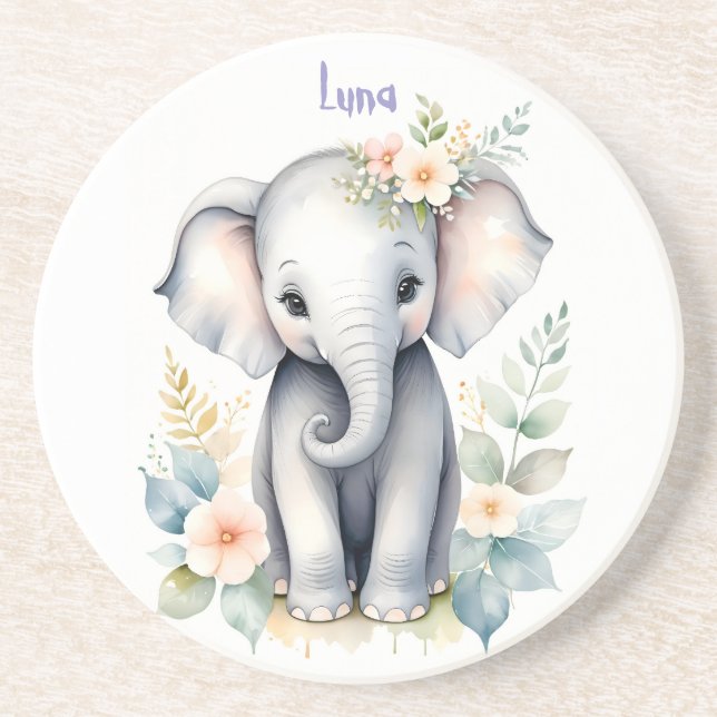 Posavasos Elefante bebé floreciente (Frente)