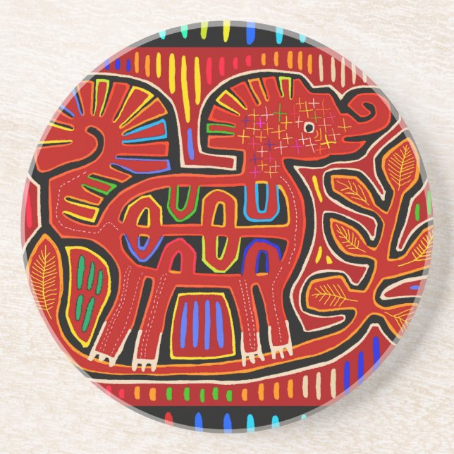 Posavasos Elefante bebé indio Kuna - Arte folclórico de Mola (Frente)
