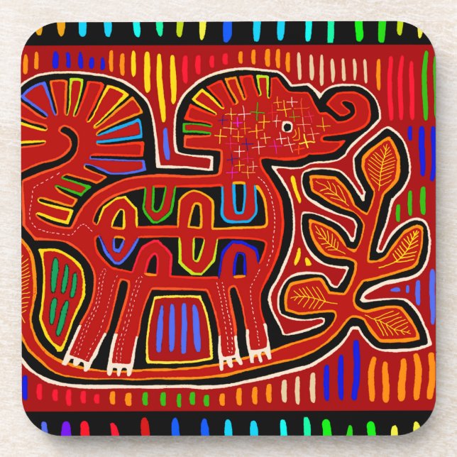 Posavasos Elefante bebé indio Kuna - Arte folclórico de Mola (Frente)