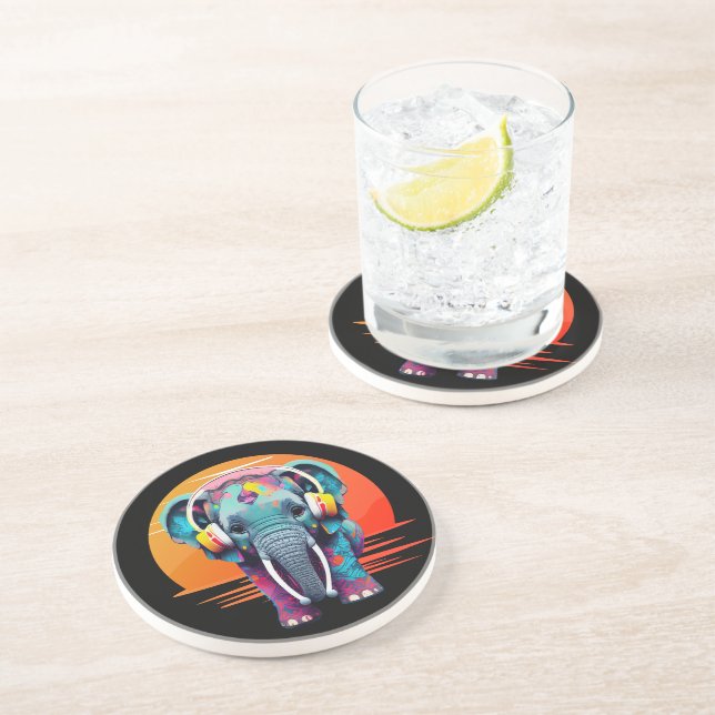 Posavasos Elefante bebé lindo con audífonos (Lado)