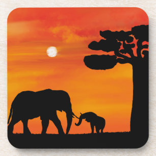 Posavasos elefante, cielo, animales, amanecer, naturaleza, á