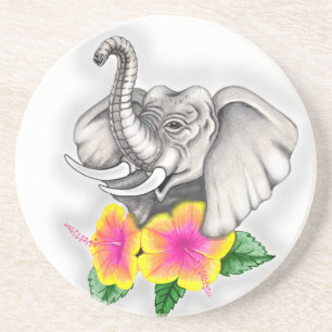 Posavasos Elefante con Hibiscus Design