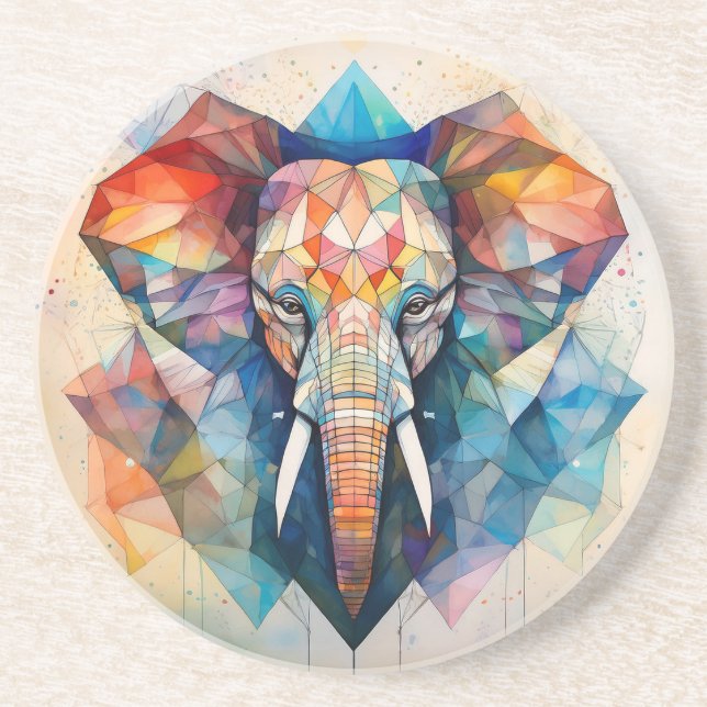 Posavasos Elefante de acuarela geométrica (Frente)