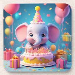Posavasos Elefante de dibujos animados adorable celebrando c