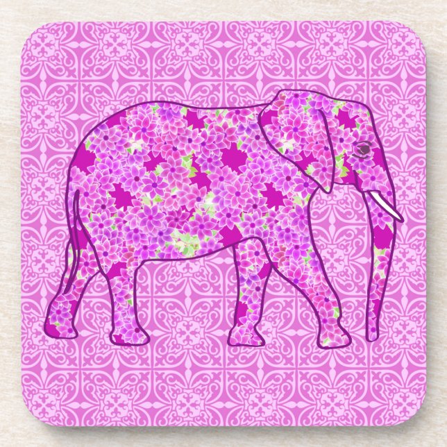 Posavasos elefante de flores - orquídea y magenta (Frente)