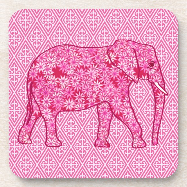 Posavasos Elefante de las flores - rosa fucsia (Frente)