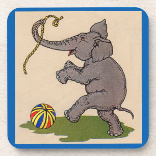 Posavasos elefante feliz jugando con cuerda y bola