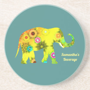 Posavasos Elefante floral psicodélico personalizado
