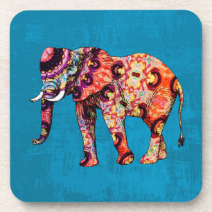 Posavasos Elefante multicolor de fondo azul