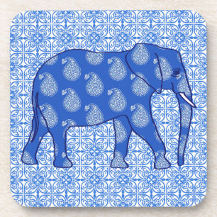 Posavasos Elefante paisley - azul cobalto y blanco