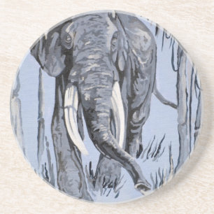Posavasos Elefante Pasando Por La Sabana Madera En Azul