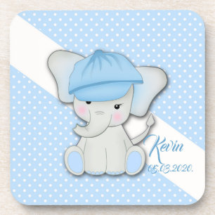 Posavasos elefante personalizado lindo con fondo azul