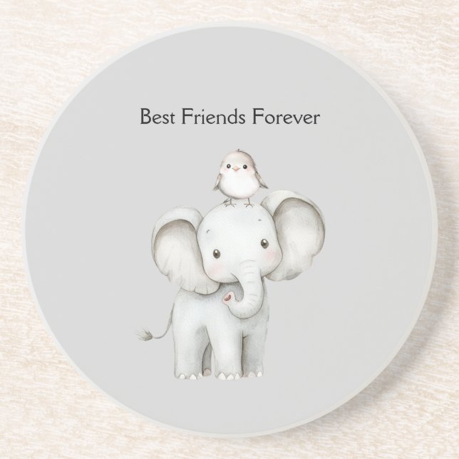 Posavasos Elefante y Ave Mejores Amigos (Frente)