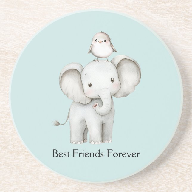 Posavasos Elefante y Pájaro Mejores Amigos Menta (Frente)