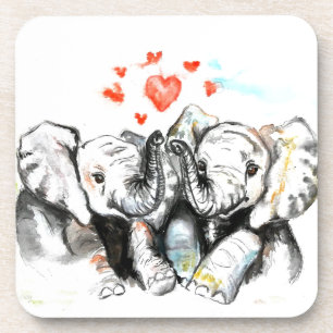 Posavasos Elefantes Cute Amor Romántico - Pintura de acuarel