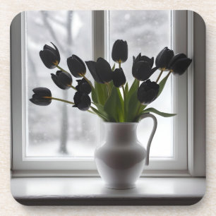 Posavasos "Elegancia escarcha: Tulipanes negros en una bolsa