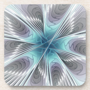 Posavasos Elegancia Flor de Arte Fractal Blanco Gris Azul