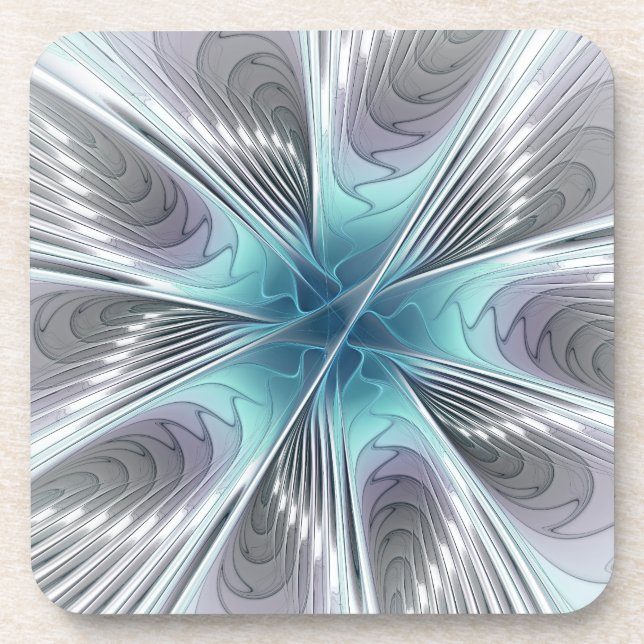 Posavasos Elegancia Flor de Arte Fractal Blanco Gris Azul (Frente)