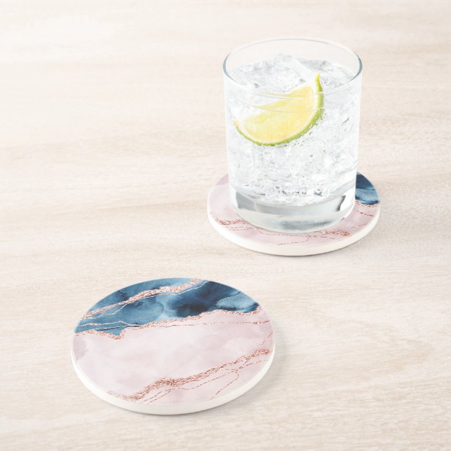 Posavasos Elegancia mística | Agentes rosados de Rubor azul  (Lado)