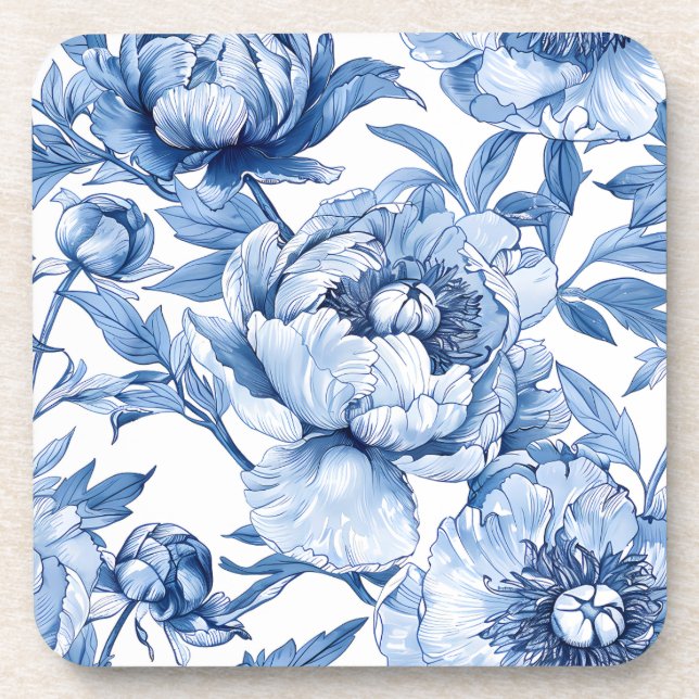Posavasos Elegant Botanical Blue Flowers Chic Floral Pattern (Frente)