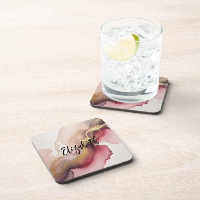 Posavasos Elegant Burgundy and Gold Watercolor Art (Lado Derecho)