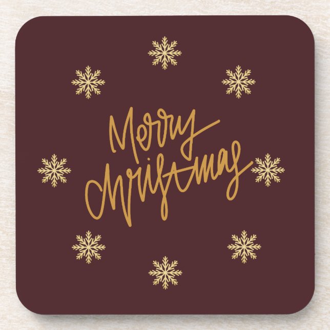 Posavasos Elegant Burgundy & Gold Merry Christmas  (Frente)