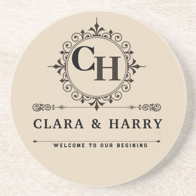 Posavasos Elegant calligraphic initials monogram wedding  (Frente)