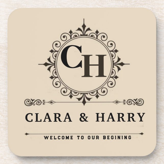 Posavasos Elegant calligraphic initials monogram wedding  (Frente)