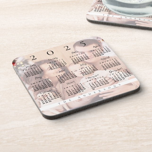 Posavasos Elegant Cute 2023 Calendar Family Photo Name (Lado Izquierdo)