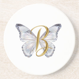 Posavasos Elegant Floral Butterfly Letter B - Artistic Monog