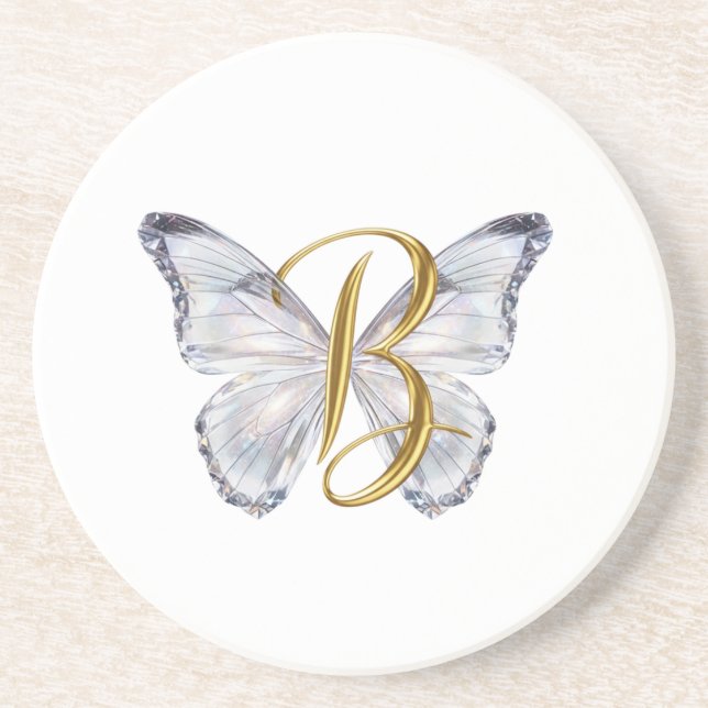 Posavasos Elegant Floral Butterfly Letter B - Artistic Monog (Frente)
