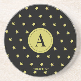 Posavasos Elegant Gold & Black Star Pattern Monogram