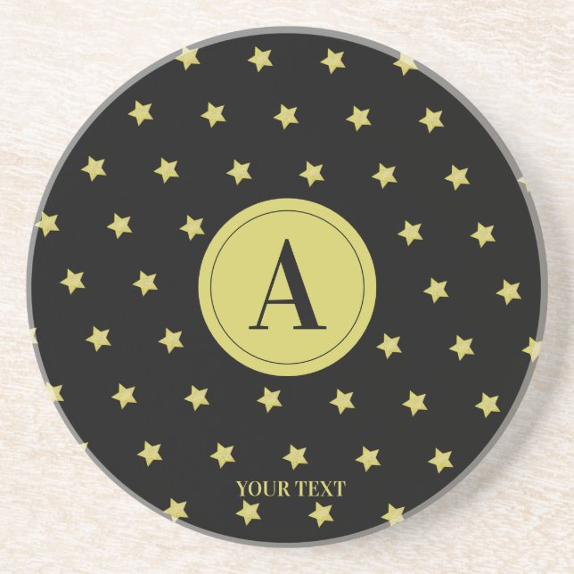 Posavasos Elegant Gold & Black Star Pattern Monogram (Frente)