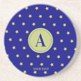 Posavasos Elegant Gold & Blue Star Pattern Monogram