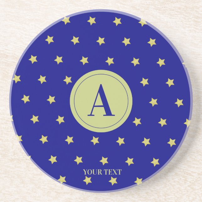Posavasos Elegant Gold & Blue Star Pattern Monogram (Frente)