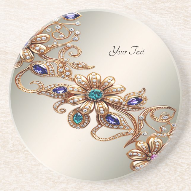 Posavasos Elegant Gold Jewel Flowers Sandstone Coaster (Frente)