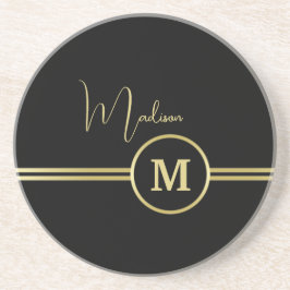 Posavasos Elegant Gold Signature Monogram on Black