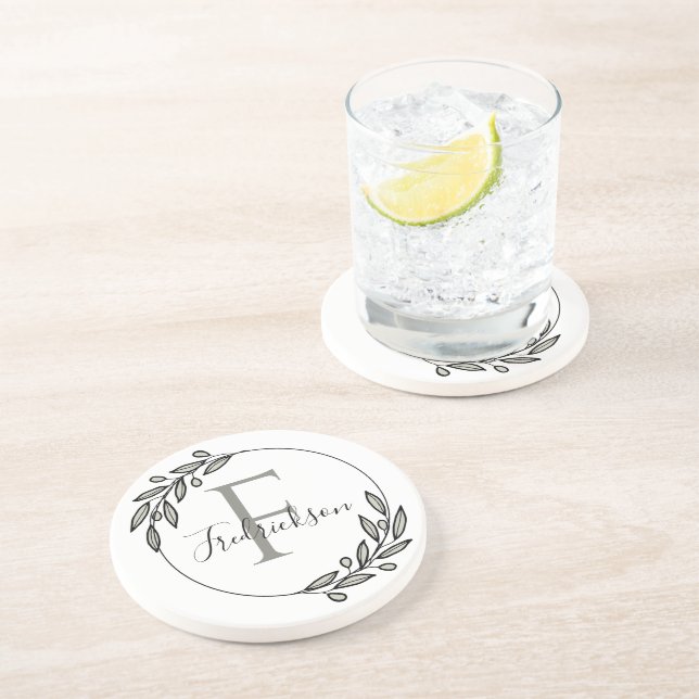 Posavasos Elegant Monogrammed Initial Wreath Table Protectio (Lado)