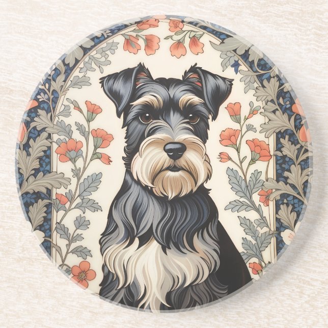 Posavasos Elegant Schnauzer William Morris Inspired Floral (Frente)