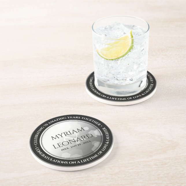 Posavasos Elegante 70° Aniversario del Boda Platino (Lado)