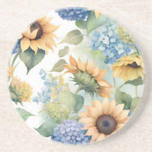 Posavasos Elegante acuarela de girasoles e hidrangeas