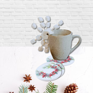 Posavasos Elegante acuarela Holly Berry Wreath Navidades