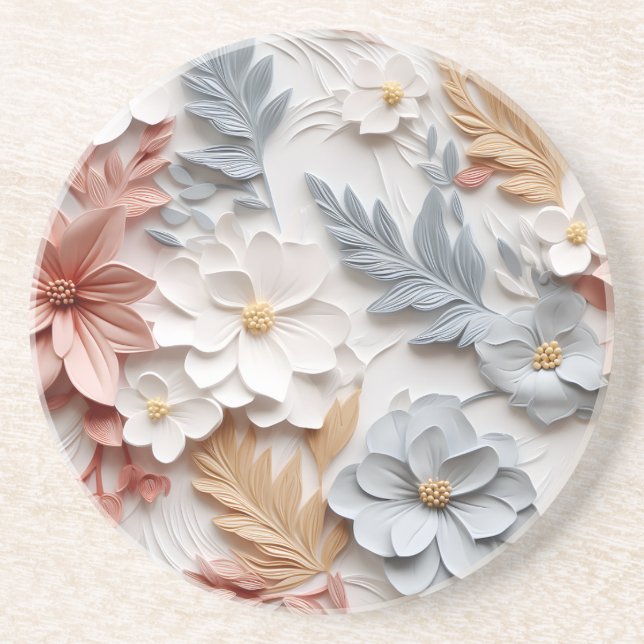 Posavasos Elegante alivio floral Grabado en relieve 3D (Frente)