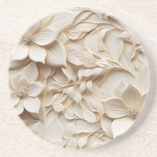 Posavasos Elegante alivio floral Grabado en relieve 3D (Frente)