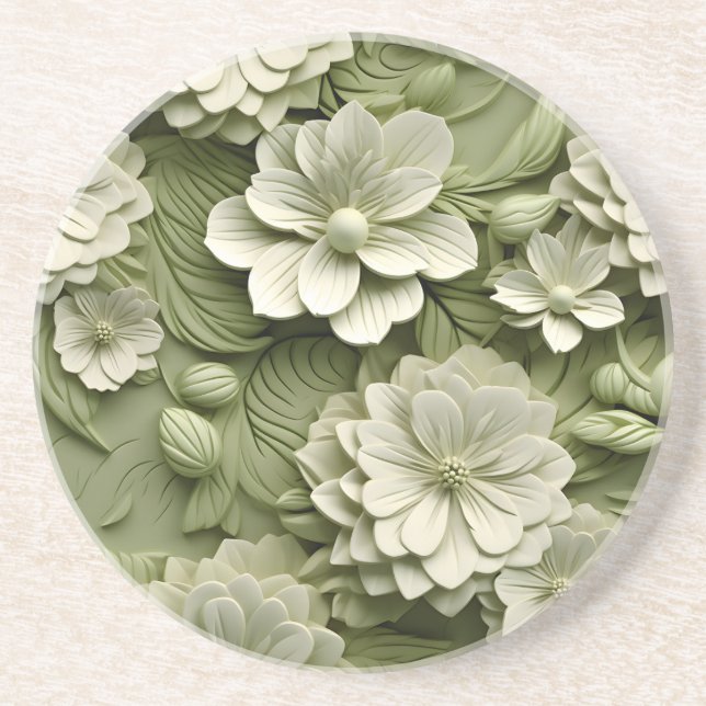 Posavasos Elegante alivio floral Grabado en relieve 3D (Frente)