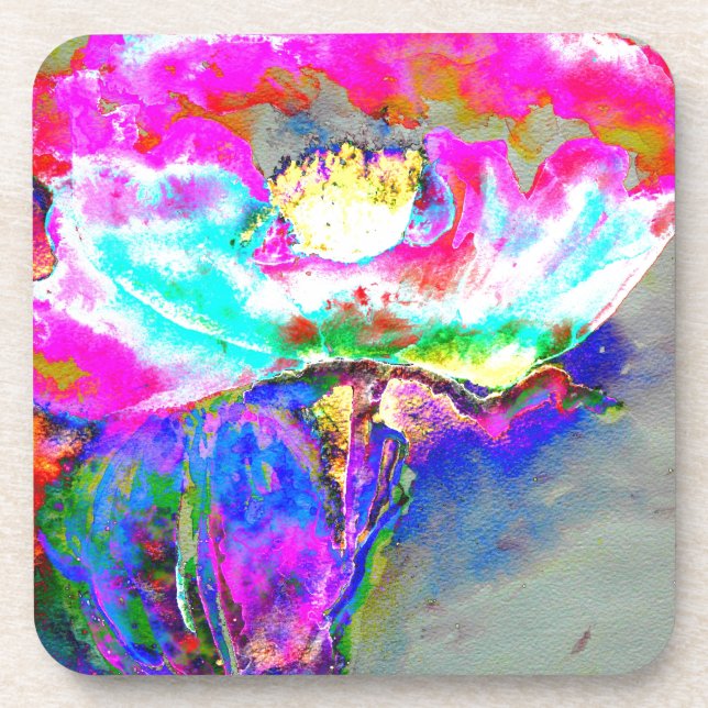 Posavasos Elegante amapola floral retro abstracto rosa (Frente)