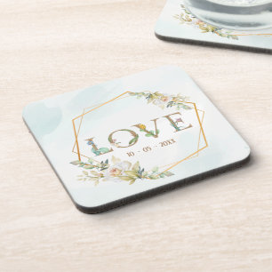Posavasos Elegante Amor Floral Verde Dorado