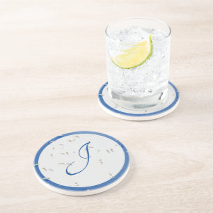 Posavasos Elegante azul y gris monogramado