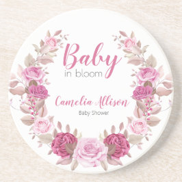 Posavasos Elegante Baby Shower con flores rosadas